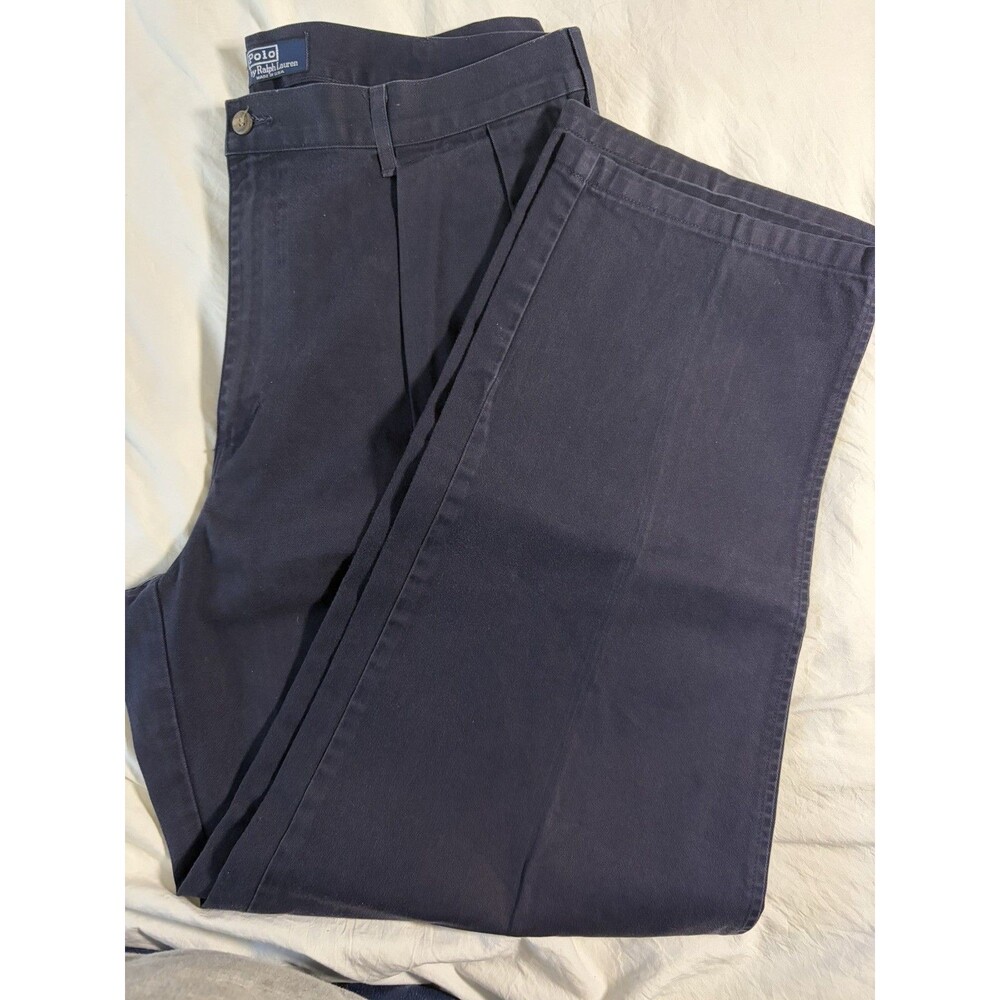 Vintage Polo Ralph Lauren Chino Pants Mens 36x34 Navy Blue Pleated Made in USA